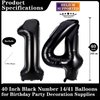 Black 14 Number Balloons, 40 Inch Giant Number 14 Balloons Foil Mylar Helium Black Number Balloons for 14th Birthday Party Supplies Anniversary Event Celebration Decorations