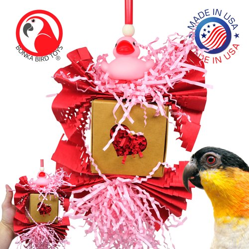 Bonka Bird Toys 1004 Love Duck Valentine's Parrot Foraging Chew Cage Toy, Conure, Pionus, Lorikeets, and Similar Sized Breeds.