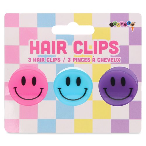 iscream Set of 3 Colorful 1&quot; Claw Hair Clips - Happy Smiley Face