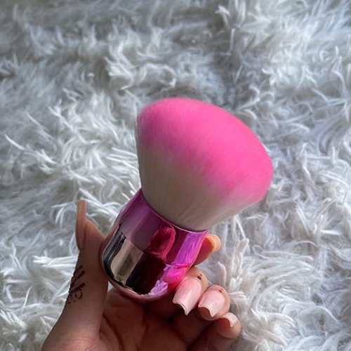 ANGNYA Nail Dust Brush for Acrylic Nails, Soft Kabuki Nail Art Dust Powder Remover Brush Pink White Hair with Gradient Handle Dust Cleaner Brush for Makeup Manicure Tool