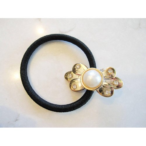 Generic Flower shaped hair tie pony tail holder scrunchie with pearl and crystals