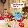 BRINJOY Cash Register for Kids with Scanner, Pretend Play Calculator Supermarket Toys w/Basket, Play Money, Credit Card, Play Drinks, Toddler Toy Register w/Microphone & Sound for Girls & Boys Ages 3+