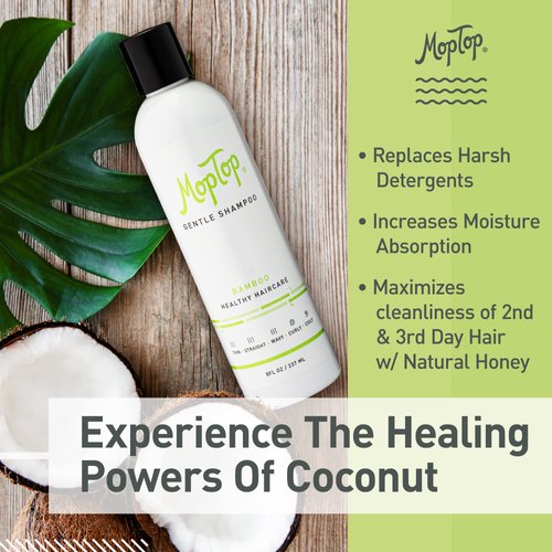 MopTop Gentle Shampoo, Reduces Frizz, Color Safe Shampoo - For All Hair Types, Straight, Curly, Wavy, Thin, Coily (8 oz)