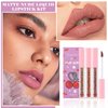 ZHISHUDL 3PCS Matte Nude Lipstick Set Liquid Lipstick Lip Gloss Set,Matte Velvety Lip Stick High Pigmented Lip Tint Lip Stain Set for Daily Makeups - Set D