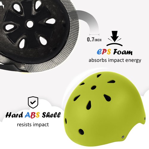 Kids Bike Helmet, Adjustable and Multi-Sport, from Toddler to Youth, 3 Sizes (Green)