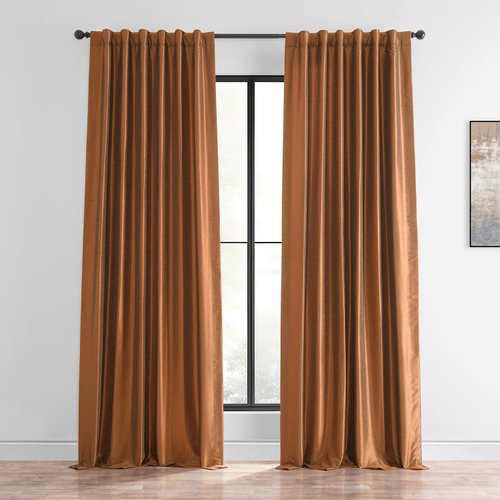 HPD Half Price Drapes Room Darkening Curtains for Bedroom Vintage Textured Faux Dupioni Silk Curtains for Living Room (1 Panel), 50 X 84, Copper Kettle