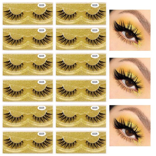 MAGEFY Eyelashes 12 Pairs 1 Style Lashes Wholesale, Natural Look Faux Mink False Lashes Pack, Handmade Reusable Soft Fake Eyelashes (5D26)