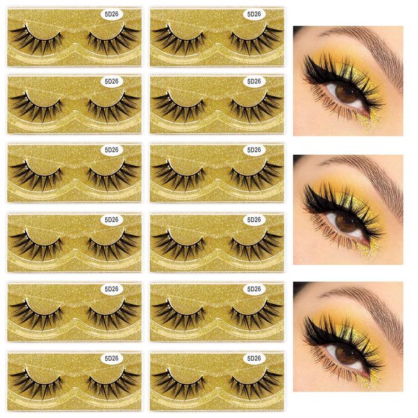 MAGEFY Eyelashes 12 Pairs 1 Style Lashes Wholesale, Natural Look Faux Mink False Lashes Pack, Handmade Reusable Soft Fake Eyelashes (5D26)