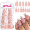 AddFavor French Tips Press on Nails Medium Square Fake Nails, 120pcs White French Nails Press on Long Square Matte Nude Acrylic Nails Artificial False Glue Nails with Adhesive Tabs for Women
