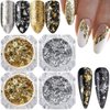 Holographic Nail Foil Glitter Flakes 3D Sparkly Aluminum Foil Flake Gold Silver Nail Glitter Foil Flakes Nail Art Supplies Mirror Powder Sequins Nail Glitter for Acrylic Nails Design (4Boxes)