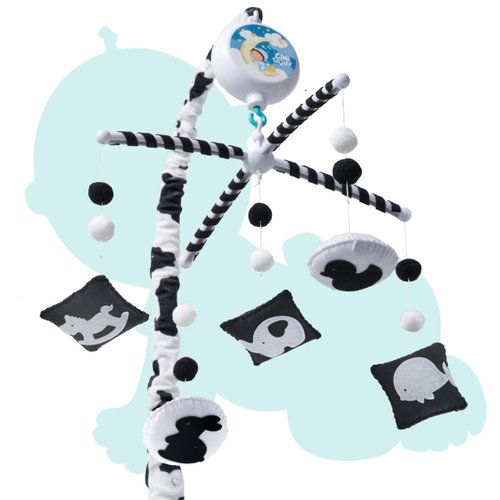 EVERLOVE Montessori Mobile Baby for Crib (TINITIGIES) - Digital Music Box with 12 lullabies & 3 Modes (Rotating only, Music only, Rotating with Music) - Black and White Baby Mobile for Boys & Girls