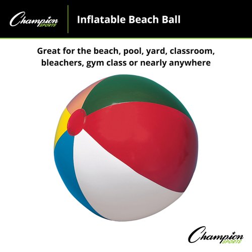 Champion Sports Beach Ball Inflatable for Pools, Beaches - Watergames for Summer - 48 Inches - Rainbow Multicolor