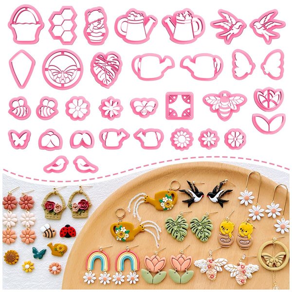 Keoker Clay Cutters Spring, 33 Polymer Clay Cutters, Flower Clay Cutters, Spring Clay Cutters for Earrings, Polymer Clay Cutters (A+B+C)
