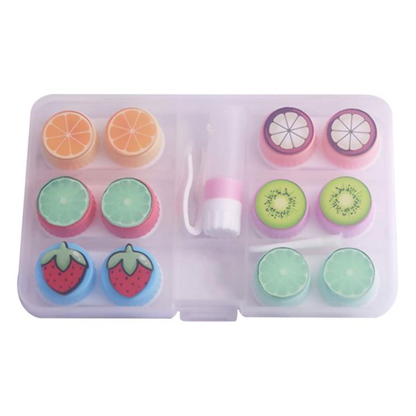 Healifty Contact Lens Case Cute Fruit Contacts Colored Lenses Case Container Holder Storage Box Travel Kit 6 Pack (Tweezers and Applicator Set Included)