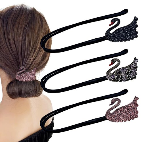 3 PACK Swan Rhinestones Hair Bun Maker, Elegant Lazy Hair Curler, Crystal Hair Bun Maker, French Hairstyle Twist Bun Maker, Elegant Hair Accessories For Women Girls