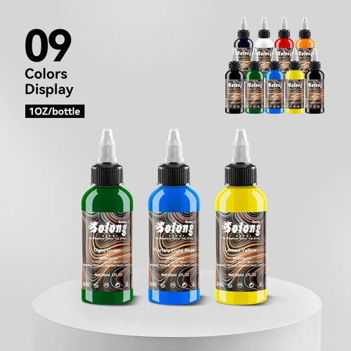 9PCS Tattoo Ink Color Set, 1oz (30ml) Tattoo Supply USA Pigment Kit Solong Tattoo Ink Set TI302S-30-9