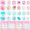 Press on Nails Girls, Thrilez Kids Fake Nails Press ons Kid Size Stick On Nail Tips Square Short Cute 3D Nail Charms Acrylic Nails for Girls Gifts Kids Nail Art