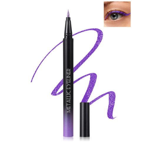 Metallic Purple Glitter Liquid Eyeliner, Diamond Shimmer Waterproof Eyeliner, Sparkle Colored Eyeliner Pen Long-Lasting, Ultra-Fine Tip Smudge-Proof, Quick-Drying, High Pigmented Delineador De Ojos-02