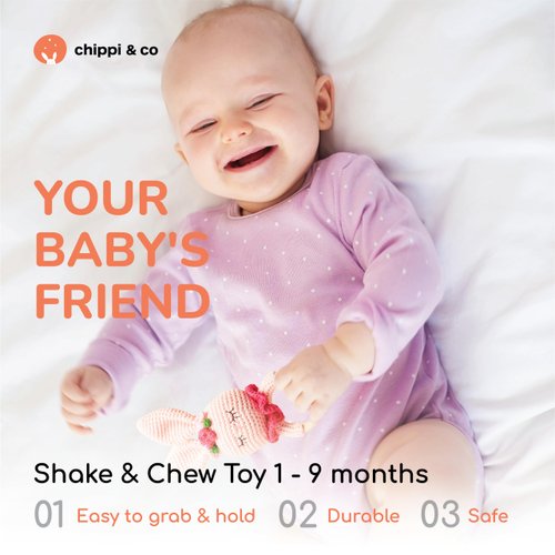 Chippi & Co Crochet Wooden Baby Rattle, Crochet Baby Toys Stuffed Animals Easter Gifts for Kids, Wooden Newborn Toys, Easter Basket Stuffers, Basket Filler for Girls, Boys, Bunny Decor (Clover Bunny)