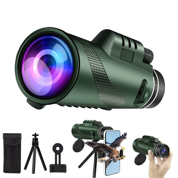 80x100 Monocular Telescope High Power Monocular for Adults with Smartphone Adapter, Travel Telescope with BAK4 Prism for Super Bowl, Bird Watching, Hunting, Camping