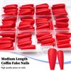 AddFavor Long Coffin Press on Nails Red Fake Nails Full Cover Matte Ballerina Acrylic False Nail for Women, 240pc Red Nails with Nail Glue Adhesive Tabs File Tools