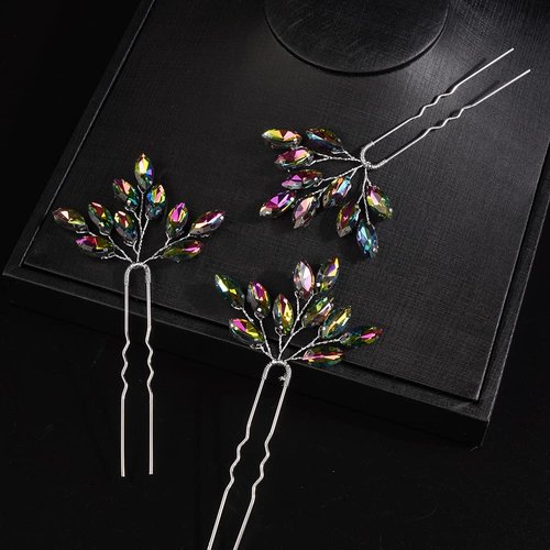JWICOS Bridal Wedding Crystal Hair Pins Bride Hair Pieces Wedding Hair Accessories for Women and Girls Pack of 3 (Colorful)