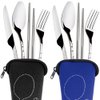 8 Pieces Flatware Sets Knife, Fork, Spoon, Chopsticks, SENHAI 2 Pack Rustproof Stainless Steel Tableware Dinnerware with Carrying Case for Traveling Camping Picnic Working Hiking(Dark Blue,Black)