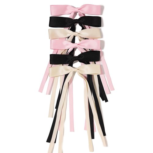 LFOUVRE Bow Hair Clips for Women, Ribbon Hair Bows for Women, 6pcs Tassel Hair Bow Clips, Claw Hair Clip with Bow, Solid Metal Bow Clips for Hair, BowKnot Barrettes Hair Accessories for Girls Teens