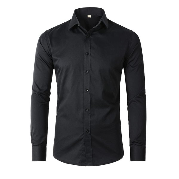 Beninos Mens Classic Button Down Dress Shirt Regular Fit (5618 Black, M)