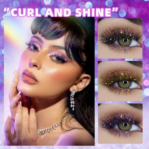 DLZZRS Purple Mascara for Eyelashes,Diamond Glitter Color Colorful Mascara,Shiny Sparkle Waterproof Long Lasting Smudge-Proof Mascara,Lengthening Curling Volume Mascara Makeup Party Stage Use (03#)
