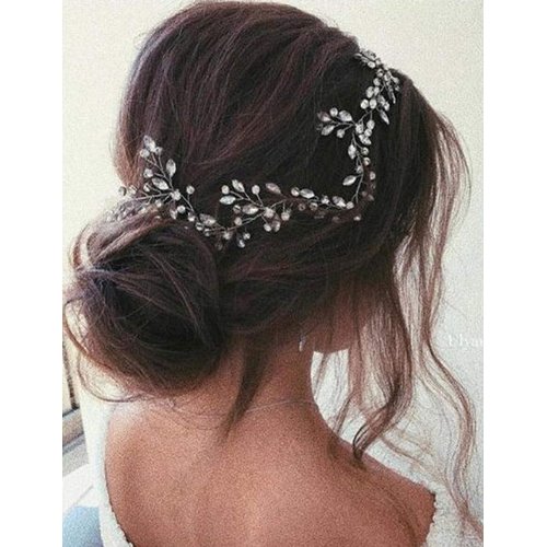 Anglacesmade Bridal Crystal Hair Vine Branch Rhinestone Headband Opal Wedding Headpiece for Bridesmaid Bride Prom Party Festival Hair Weaths for Women and Girls (Silver)