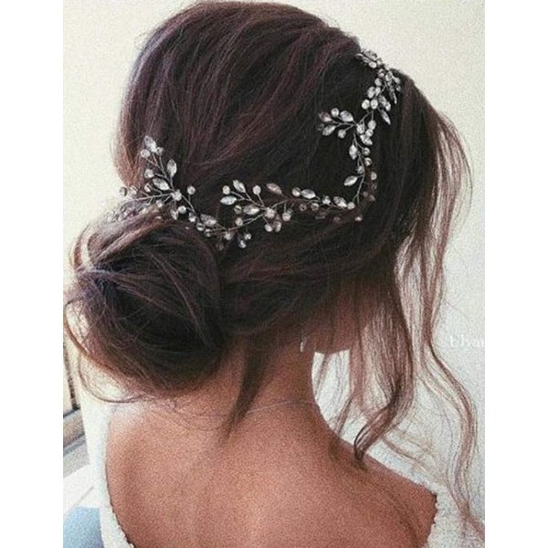 Anglacesmade Bridal Crystal Hair Vine Branch Rhinestone Headband Opal Wedding Headpiece for Bridesmaid Bride Prom Party Festival Hair Weaths for Women and Girls (Silver)