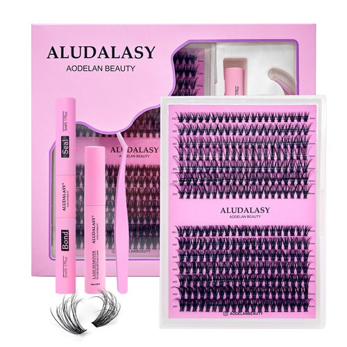 ALUDALASY Lash Clusters Kit 280PCS DIY Fluffy Lash Extension Kit 8-16mm D Curl Wispy Lashes Individual with Waterproof Lash Bond and Seal,Tweezers and Remover At-Home Use(30D+40D Kit)