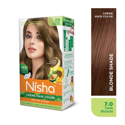 Nisha Creme Permanent Hair Color 100 percent Gray Coverage Hair Dye Easy to Apply Long Lasting Hair Colouring For Ultra Soft Deep Shine Conditioning With Natural Herbs Pack of 3 (Dark Blonde)