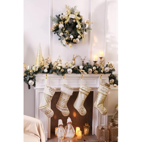 Valery Madelyn 21 Inch Gold Corrugation Christmas Stockings, 2 Pack Exquisite Plush Personalized Fireplace Hanging Stockings for Holiday Party Christmas Decorations and Xmas Gifts