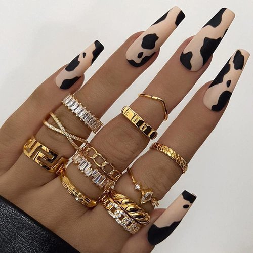 Xerling 24Pcs Long Coffin Nails Press on False Nails with Leopard Designs for Women Matte Ballerina Full Cover Fake Nails Tips for Girls (Pattern E)