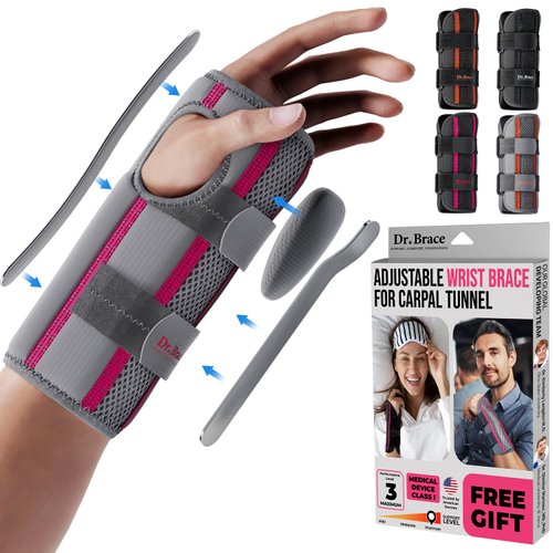 DR. BRACE Adjustable Wrist Brace Night Support for Carpal Tunnel, FSA & HSA Eligible, Doctor Developed, Upgraded with Double Splint & Therapeutic Cushion, Hand Brace For Pain Relief, Injuries, Sprains