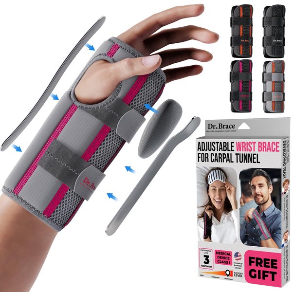DR. BRACE Adjustable Wrist Brace Night Support for Carpal Tunnel, FSA & HSA Eligible, Doctor Developed, Upgraded with Double Splint & Therapeutic Cushion, Hand Brace For Pain Relief, Injuries, Sprains