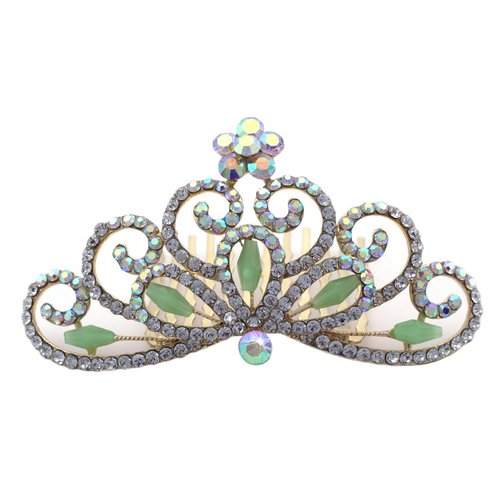 Mini Tiara Hair Comb Halloween Princess Crown Wedding Flower Girl Tiara 3.25 Inch (Green)