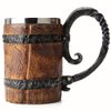 OTARTU Vintage Faux Oak Wood Barrel Beer Mug, Medieval Retro Viking Stainless Steel Coffee Cup Stein Tankard,17oz/500ML Cup Mug,Unique Gift
