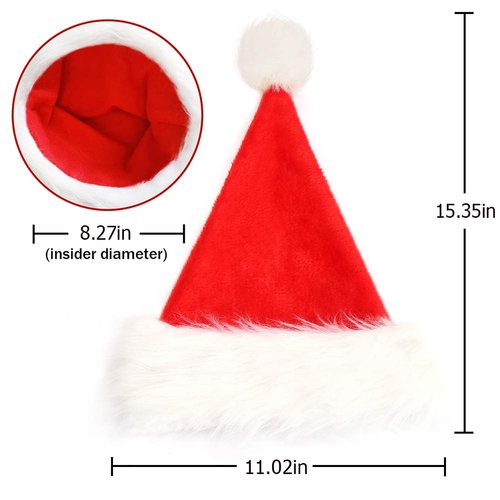 CCINEE Santa Hat for Kids,Christmas Santa Hats Velvet Plush Red Hat for Home Decoration Party Supplies,Pack of 2