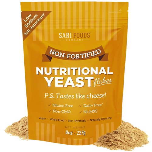 Sari Foods Non-Fortified Nutritional Yeast Flakes - 24oz or 8oz - Superfood, Rich in Protein. Gluten Free & Dairy Free Vegan Cheese Substitute, Vitamins B, Beta-glucans and all 18 Amino Acids, Non GMO