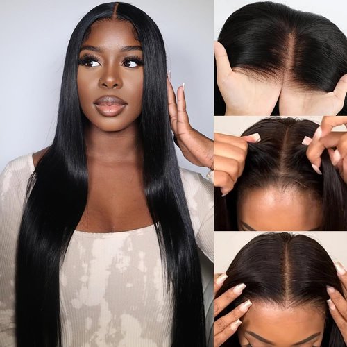 Eooma 7×5 HD Lace Front Wigs Human Hair Put on and Go Glueless Wigs Human Hair Pre Plucked Pre Cut No Glue Straight Lace Closure Wigs Human Hair 200% Density Brazilian Virgin Hair 20 Inch