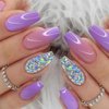 Short Press on Nails Coffin False Nails with Glitter Sequins Designs Purple Gradient Glue on Nails Short Nails Press ons Glossy Acrylic Nails Full Cover Stick on Nails for Women 24Pcs