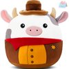 CozyWorld 13" Cow Plush Pillow Soft Squishy Cow Stuffed Animal Cowboy Pillow Toy Cow Plushie Hugging Throw Pillow Great Birthday for Kids, Girls, Boys