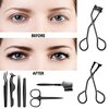 48 Pieces Eyelash Curler Makeup Tools Set, Include Mini Eyelash Curler Kit, Eyebrow and Eyelash Extension Tweezers, Eyelash Eyebrow Brush Comb and Eyelashes Scissors, Silicone Refill Pads (Black)