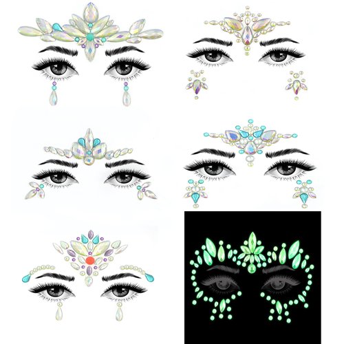 MineSign Face Jewels Festival Tattoo Set Face Gems Glitter Bindi Costume Makeup Rhinestone Eyes Body Rave Pasties for Party Roller (Fluorescence Pack)