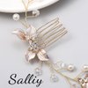 Salliy Wedding Hair Comb Gold Leaf Bridal Hair Piece Silver Rhinestone Hair Accessories for Women and Girls (F)