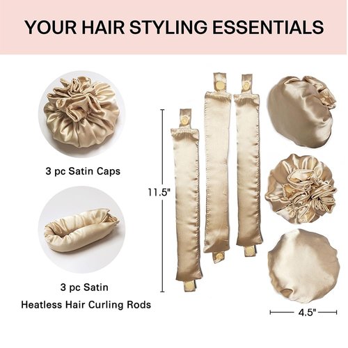 EwiutoijngiQan Satin Heatless Hair Curler, 3 Pearl Cotton Rods for Heatless Curls with Hair Caps, Soft Curling Headband for All Hair Types, No Heat Curling to Sleep in Overnight (2-beige)