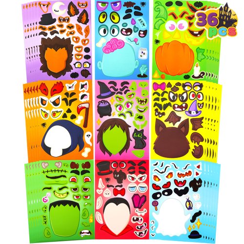 JOYIN 36 PCS Make-a-face Sticker Sheets Make Your Own Halloween Characters Mix and Match Sticker Sheets with Vampire, Witch, Frankenstein, Ghost and more Halloween Kids Party Favor Supplies Craft